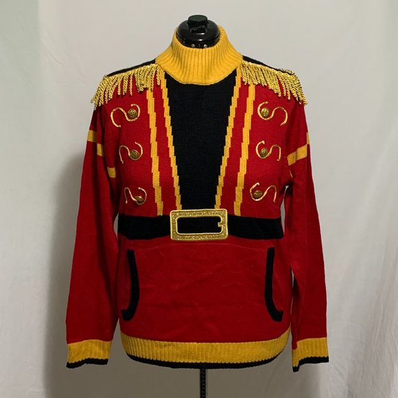 Ugly Christmas Sweater Nutcracker Solider Uniform Pocket Tassels Men Women S - Picture 1 of 4